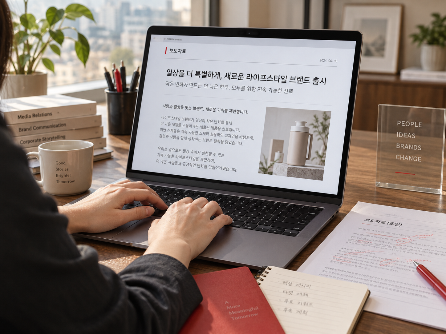 보도자료 원고를 작성하고 검토하는 예시